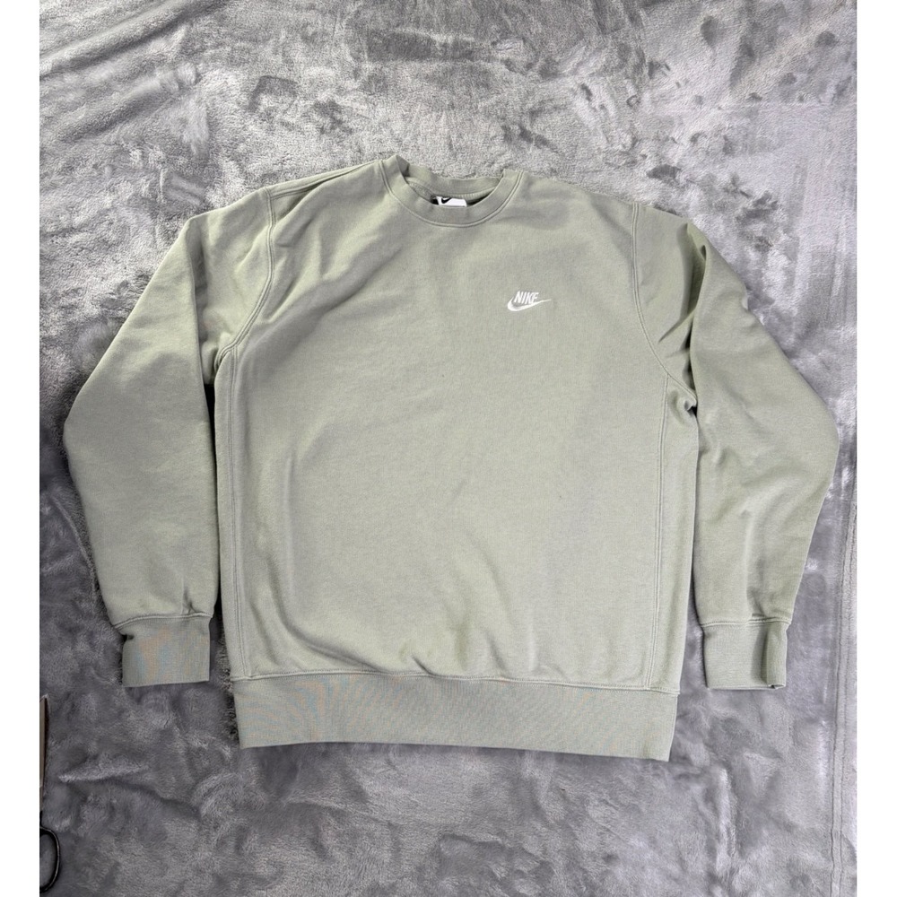 Nike Club Fleece Crewneck Sweatshirt Mens M Sage Green Pullover Ribbed Trim